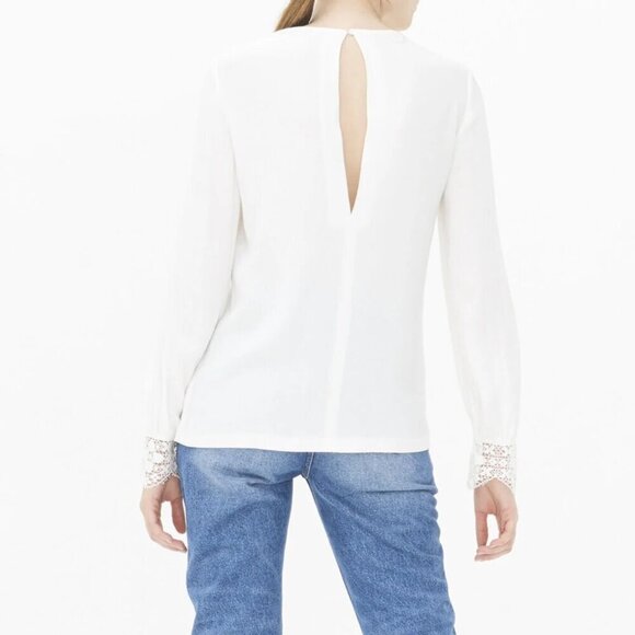 Sandro Paris Casey Lace Crepe Top Blouse Tunic Ecru Creme White Sz 2 - Picture 3 of 10